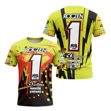 Roczen 1 Suzuki Progressive Neon Yellow Short Sleeve Motocross Jersey - front and back view