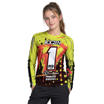 Roczen 1 Suzuki Progressive Neon Yellow Youth Long Sleeve Motocross Jersey – Girl Lifestyle View