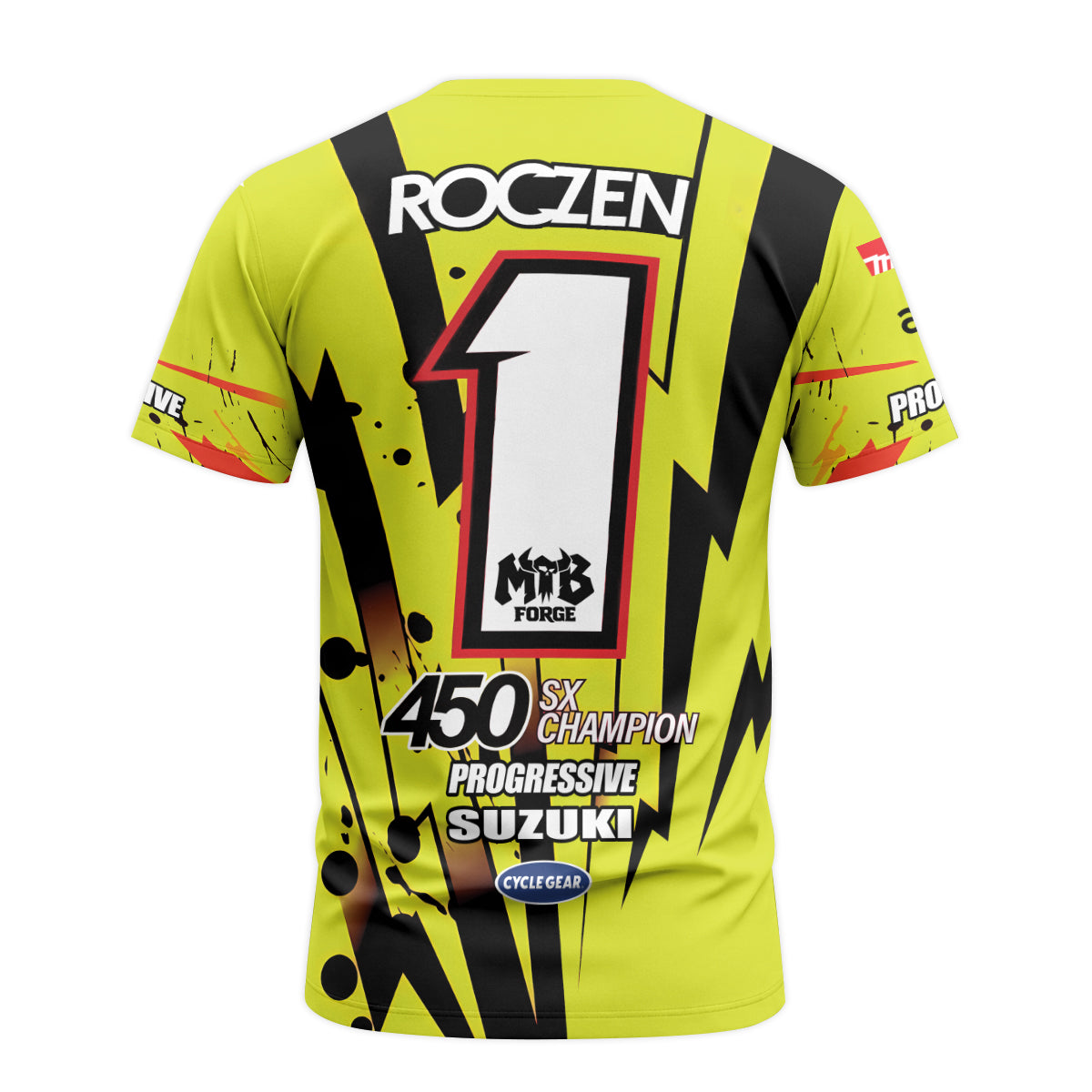 Roczen 1 Suzuki Progressive Neon Yellow Youth Short Sleeve Motocross Jersey – Back View Mockup