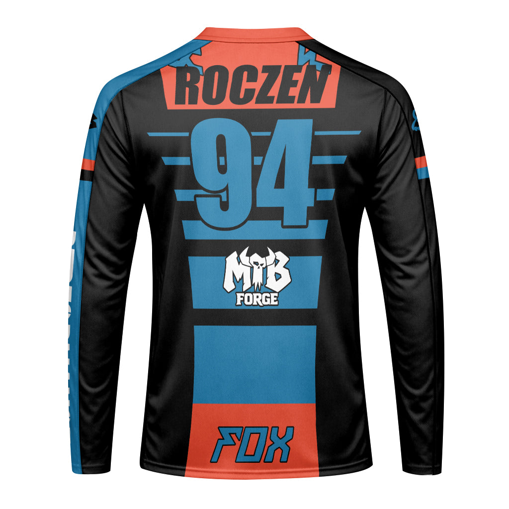 Roczen 94 Fox Jimmy Johns Blue Red Long Sleeve Motocross Jersey - back view mockup