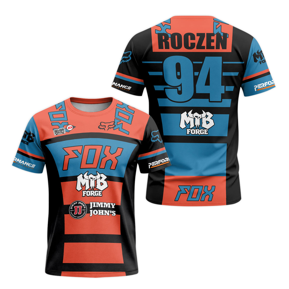 Roczen 94 Fox Jimmy Johns Blue Red Short Sleeve Motocross Jersey - front and back view