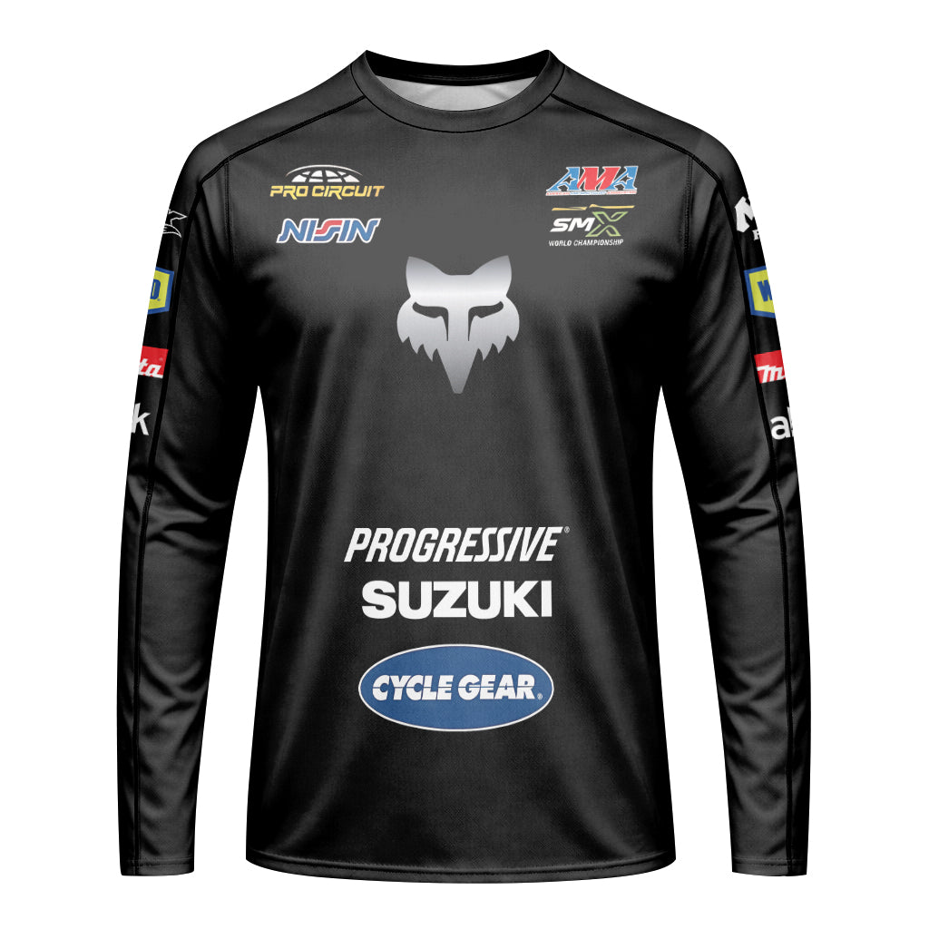 Roczen 94 Suzuki Progressive Black Long Sleeve Motocross Jersey - front view mockup