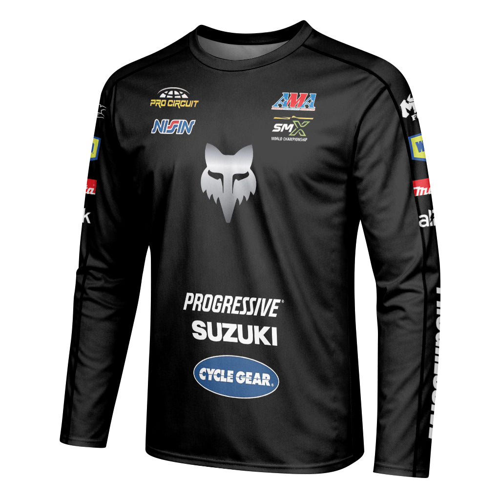 Roczen 94 Suzuki Progressive Black Long Sleeve Motocross Jersey - left side mockup