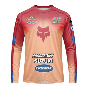 Roczen 94 Suzuki Progressive Peach Blue Long Sleeve Motocross Jersey - front view mockup