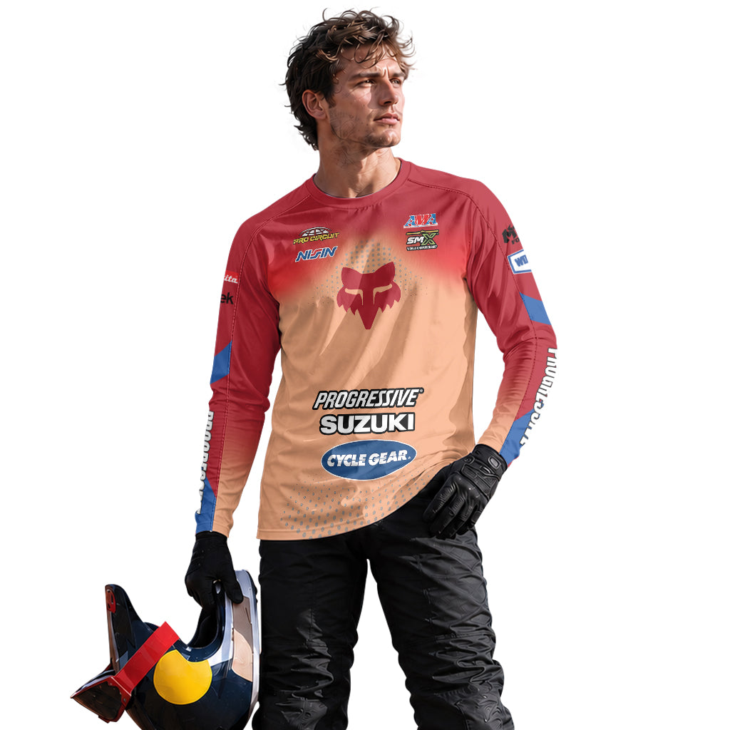 Roczen 94 Suzuki Progressive Peach Blue Long Sleeve Motocross Jersey - lifestyle view