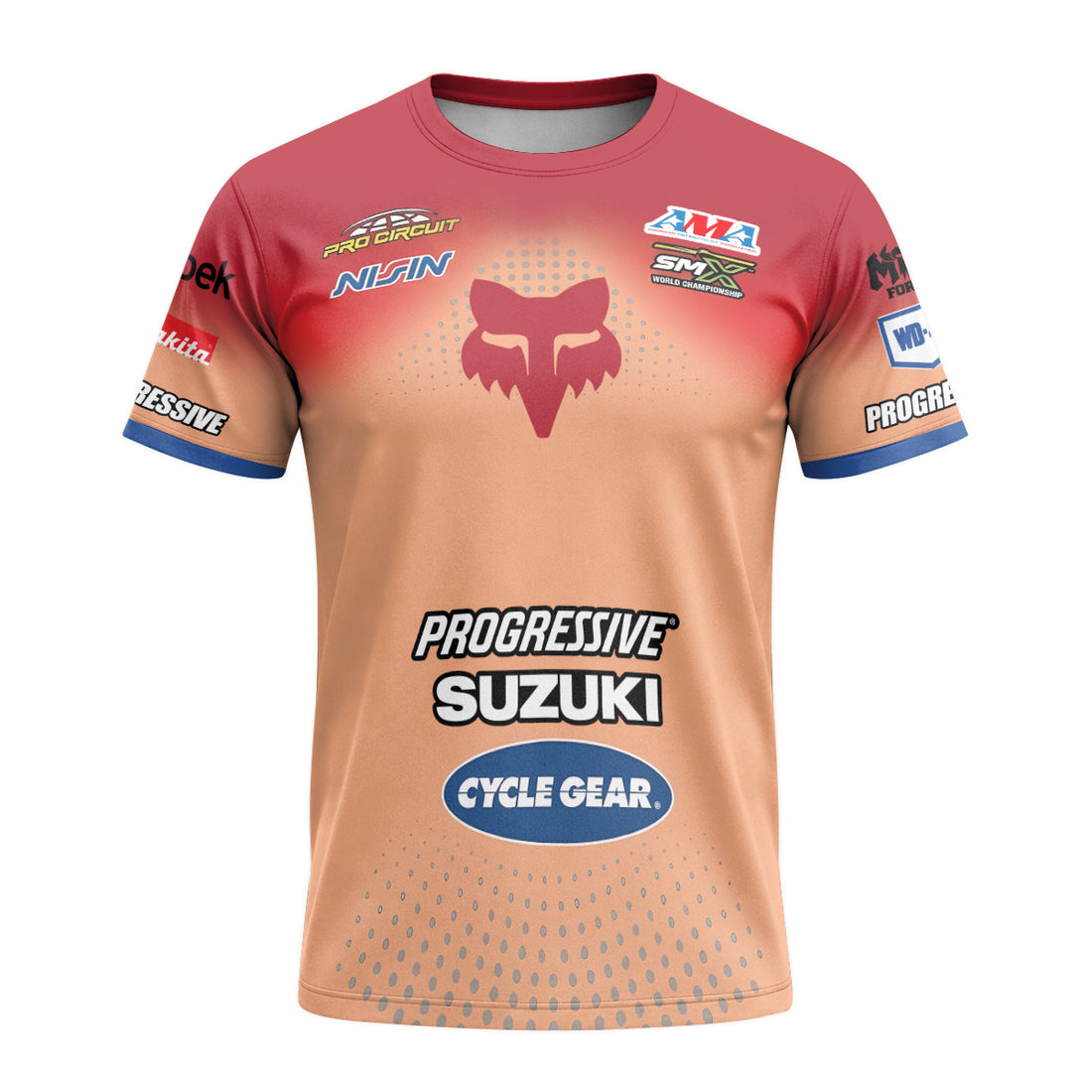 Roczen 94 Suzuki Progressive Peach Blue Short Sleeve Motocross Jersey - front and back view