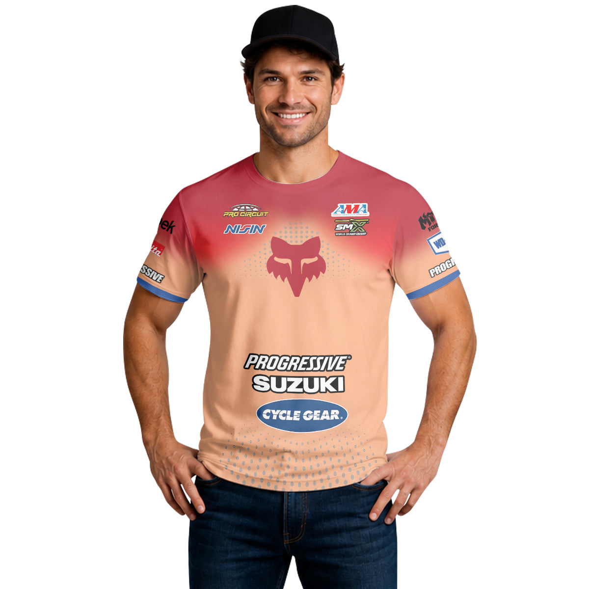 Roczen 94 Suzuki Progressive Peach Blue Short Sleeve Motocross Jersey - lifestyle view