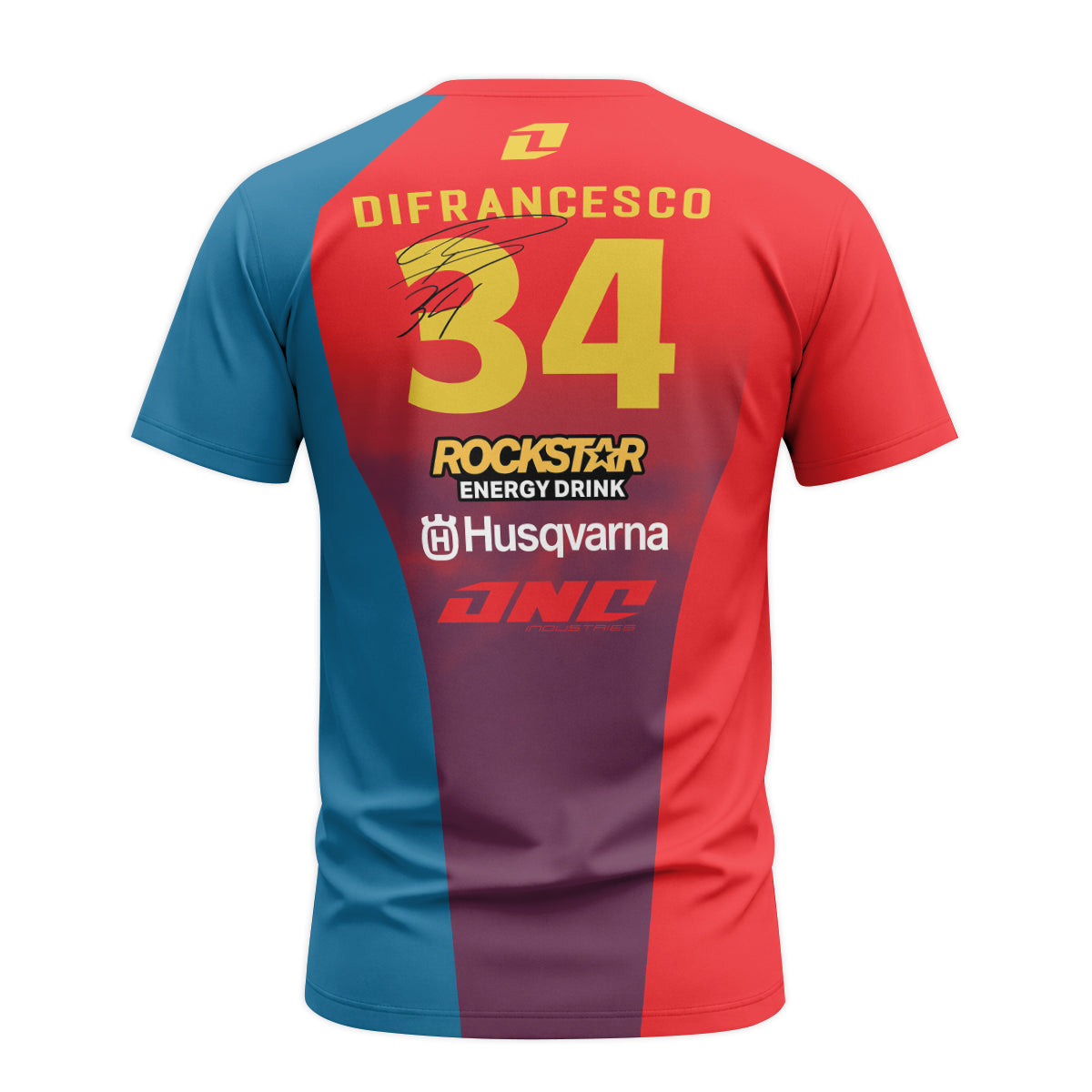Ryder DiFrancesco #34 Rockstar Husqvarna Short Sleeve Motocross Jersey – Back View Mockup