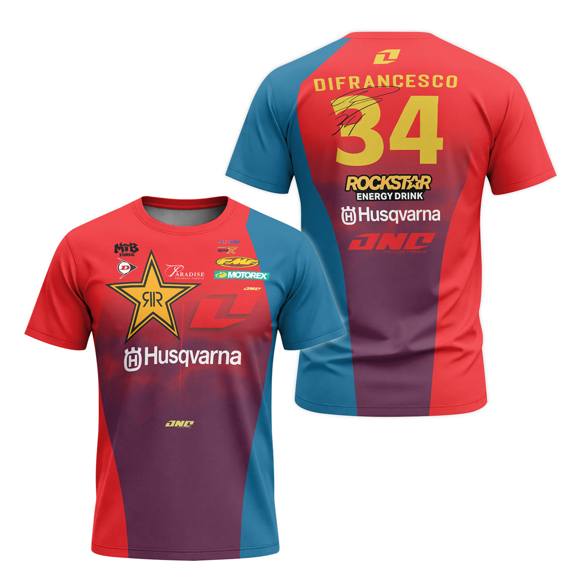 Ryder DiFrancesco #34 Rockstar Husqvarna Short Sleeve Motocross Jersey – Front and Back View