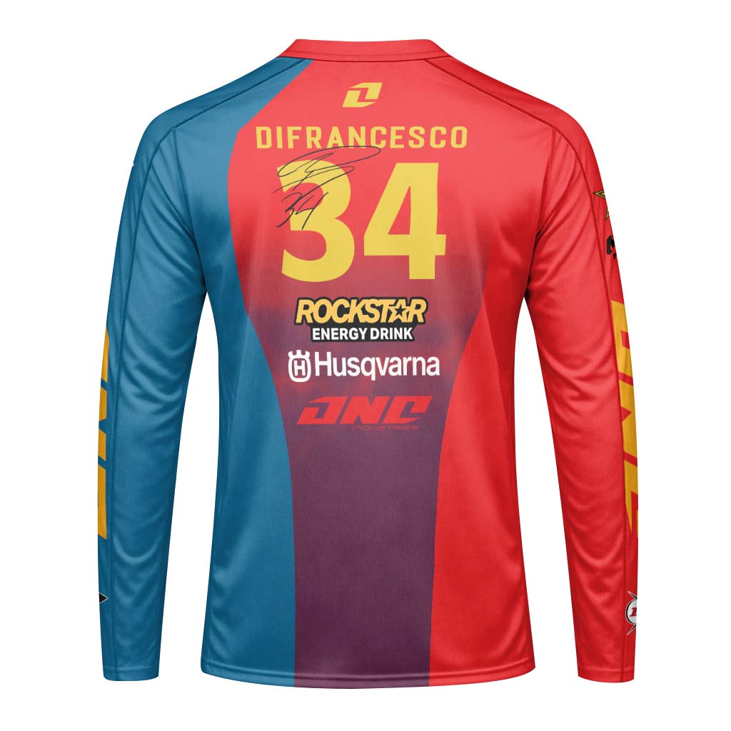 Ryder DiFrancesco #34 Rockstar Husqvarna Youth Long Sleeve Motocross Jersey – Back View Mockup