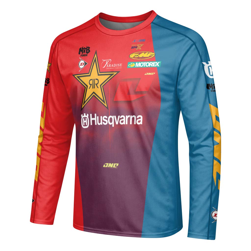 Ryder DiFrancesco #34 Rockstar Husqvarna Youth Long Sleeve Motocross Jersey – Left Side View Mockup