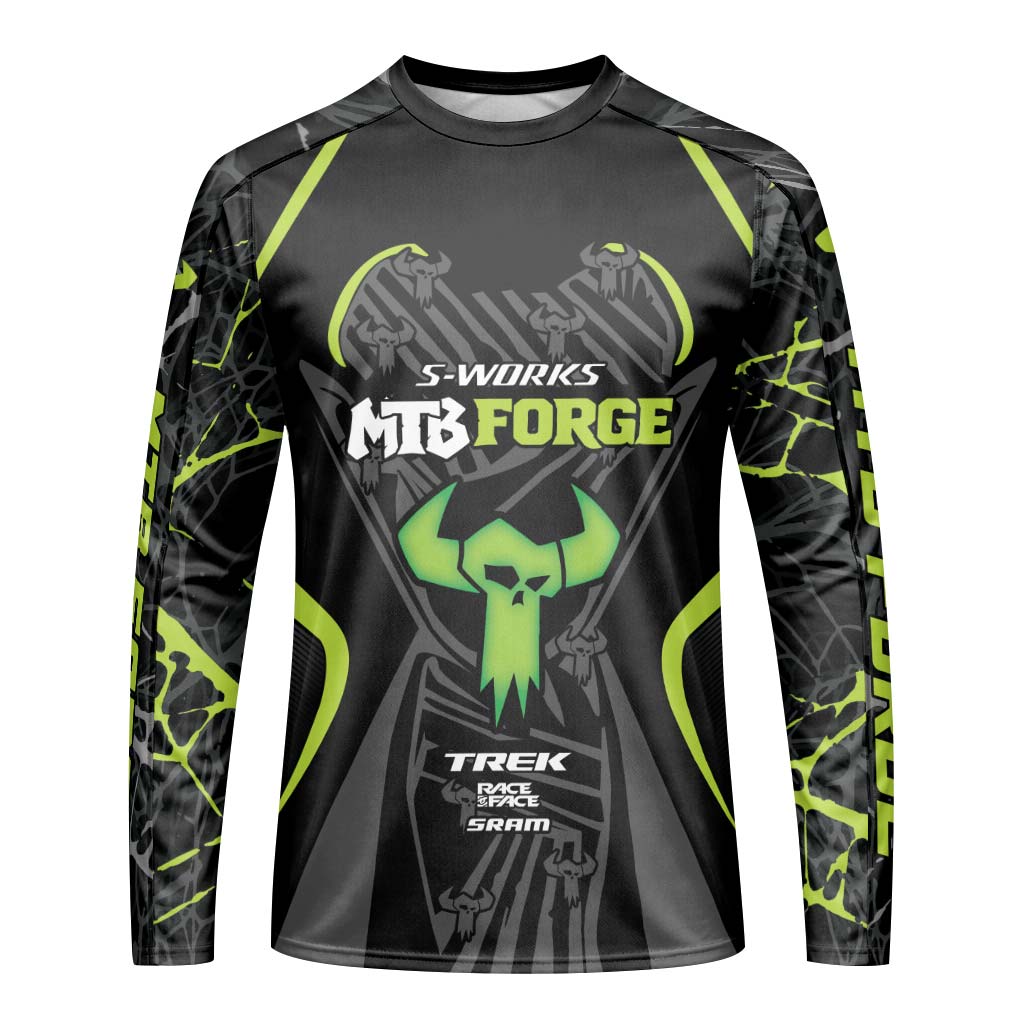 S-Works MTB Forge Black Green Long Sleeve Mountain Bike Jersey – Front View Mockup