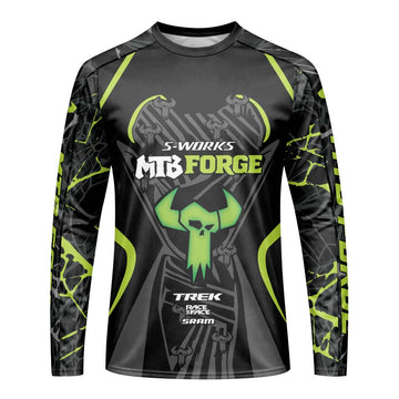 S-Works MTB Forge Black Green Long Sleeve Mountain Bike Jersey – Front View Mockup