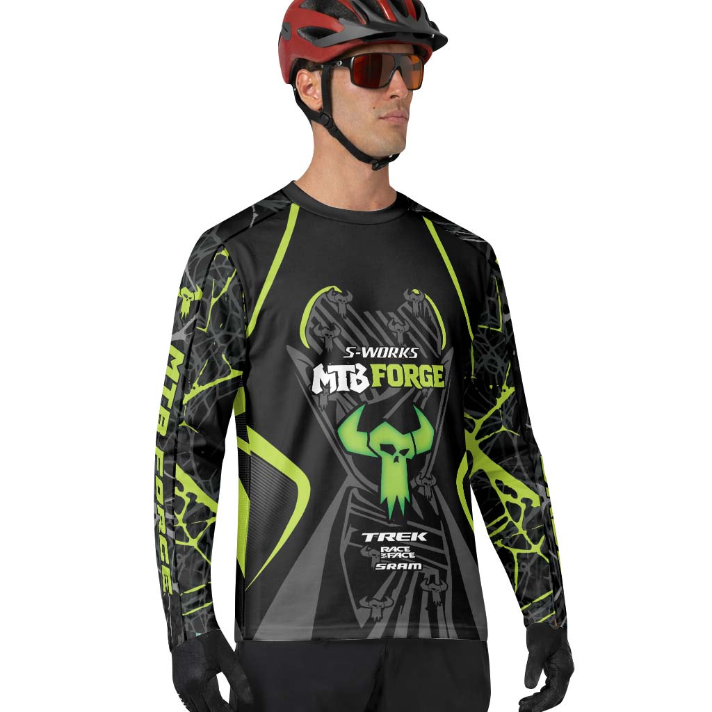 S-Works MTB Forge Black Green Long Sleeve Mountain Bike Jersey – Lifestyle View