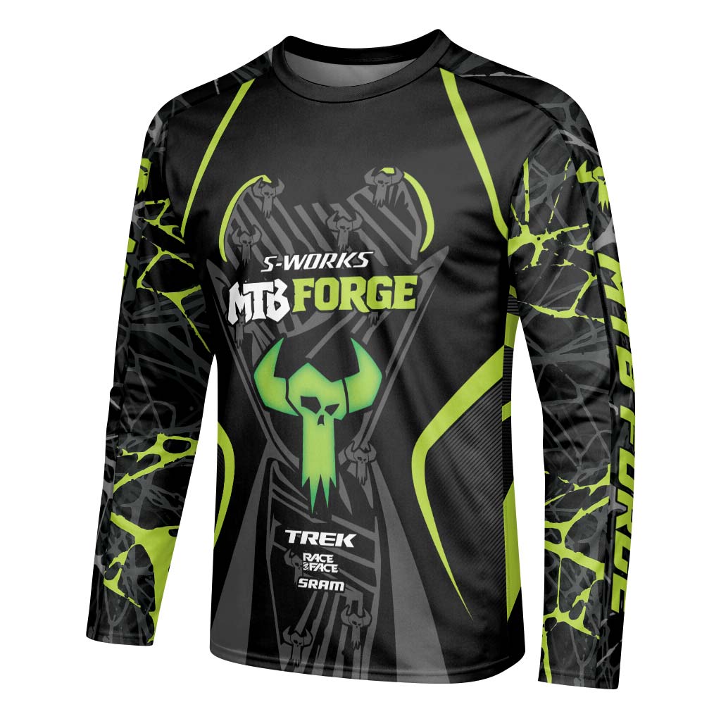 S-Works MTB Forge Black Green Long Sleeve Mountain Bike Jersey – Left Side View Mockup
