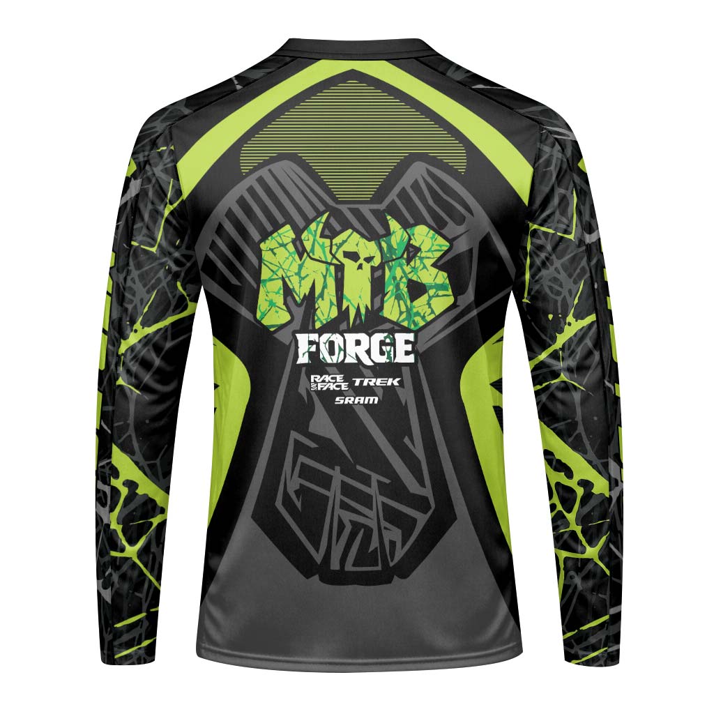 S-Works MTB Forge Black Green Long Sleeve Mountain Bike Jersey – Back View Mockup