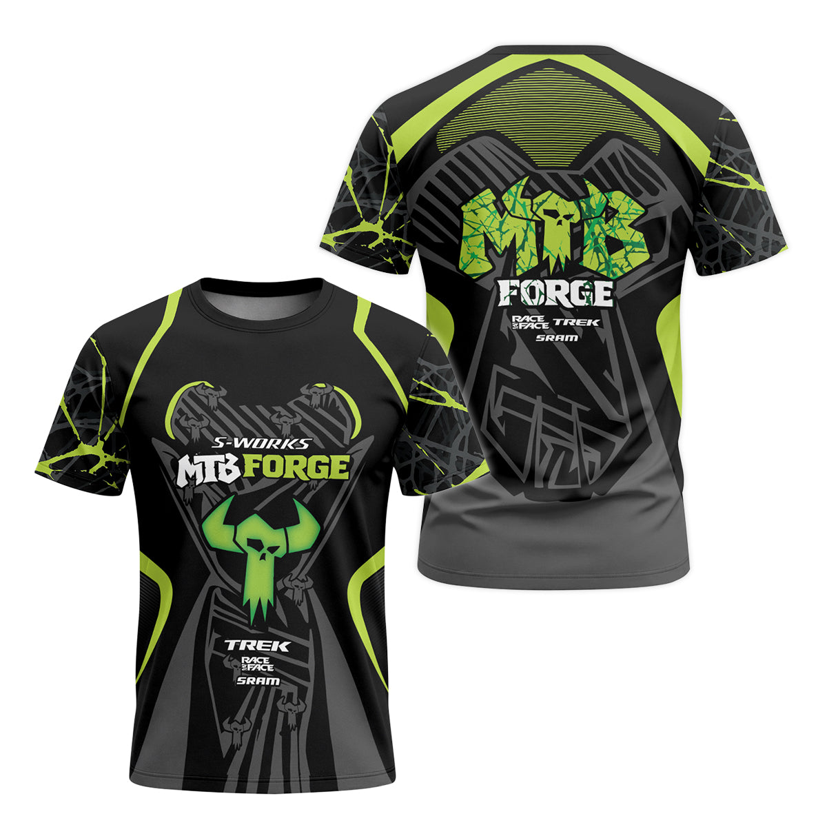 S-Works MTB Forge Black Green Short Sleeve Mountain Bike Jersey – Front and Back View