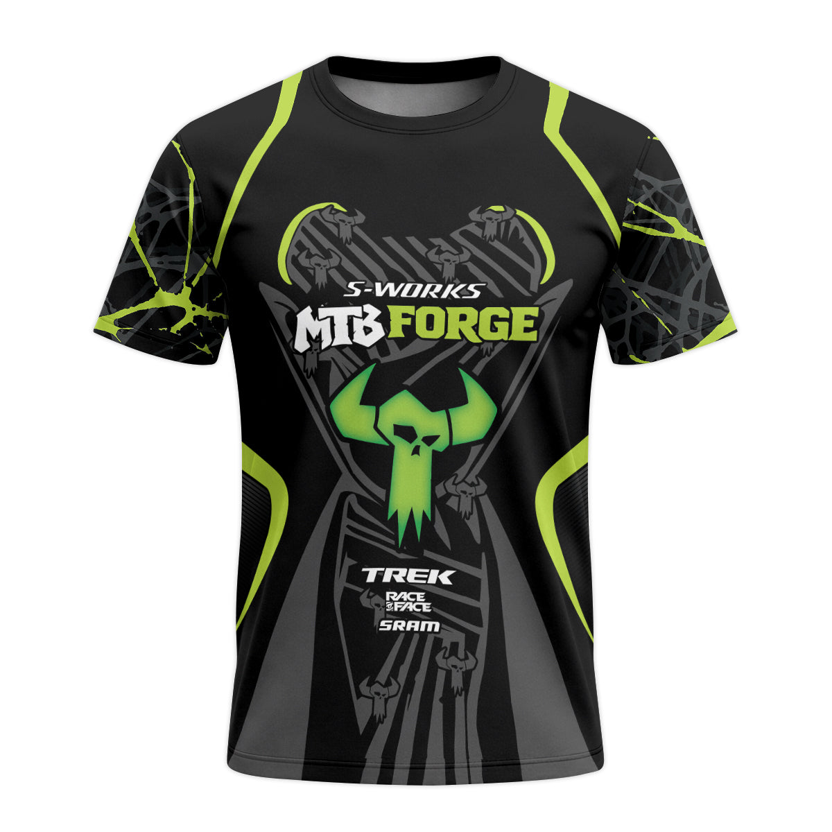 S-Works MTB Forge Black Green Short Sleeve Mountain Bike Jersey – Front View Mockup