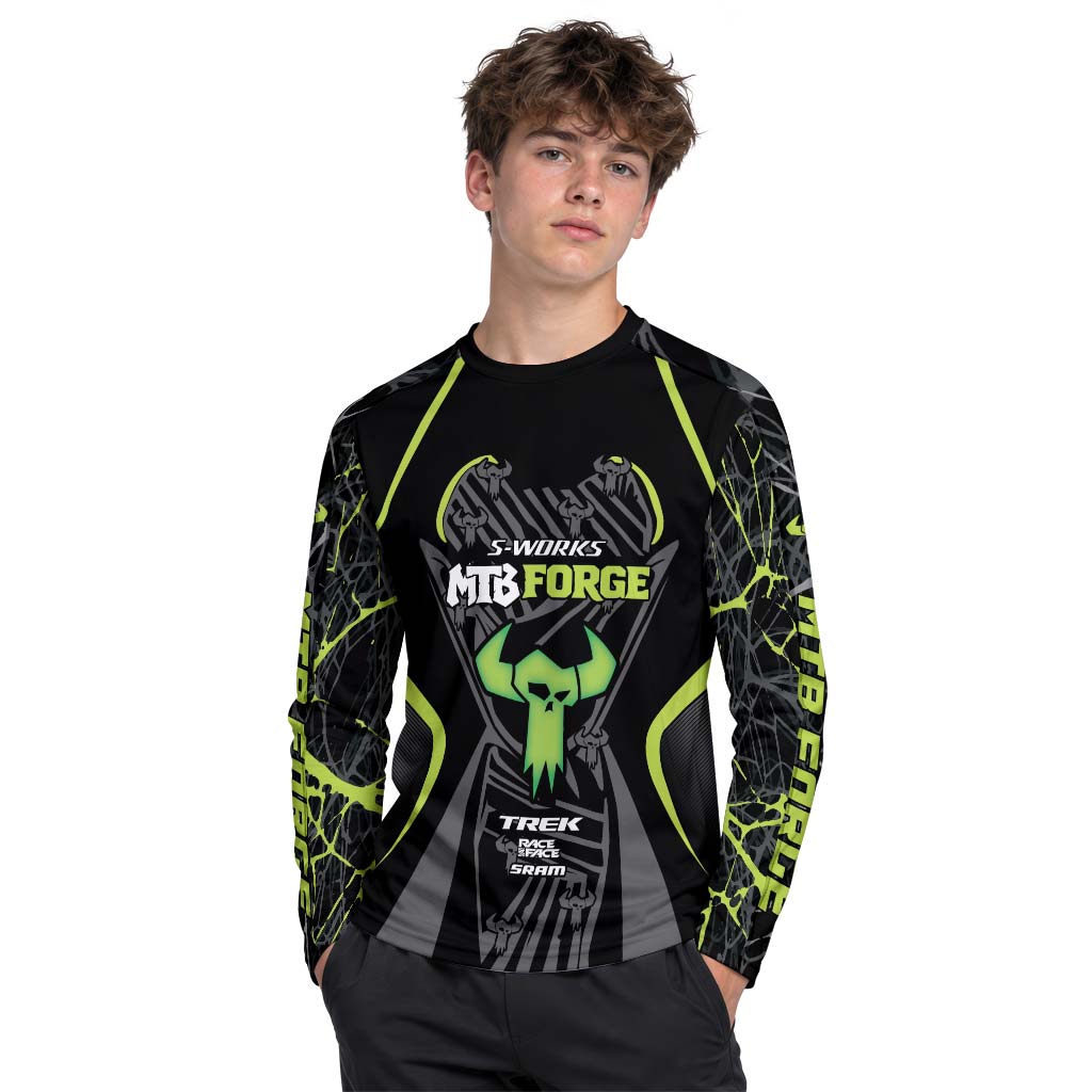 S-Works MTB Forge Black Green Youth Long Sleeve Mountain Bike Jersey – Boy Lifestyle View