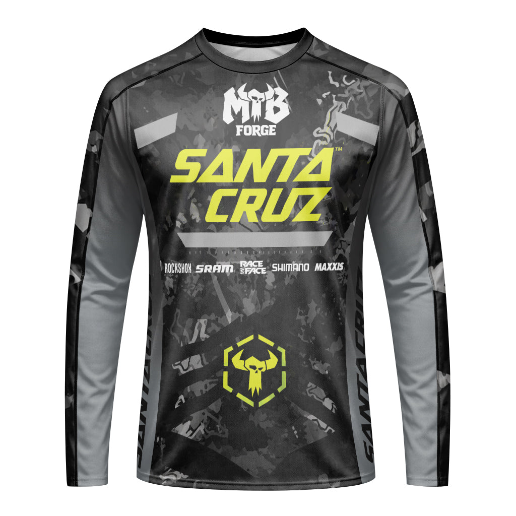 Santa Cruz Black Camo Long Sleeve Mountain Bike Jersey - front view mockup