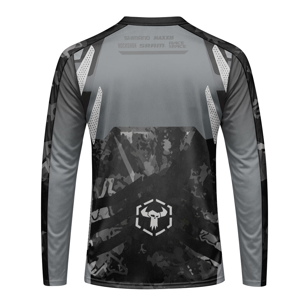 Santa Cruz Black Camo Long Sleeve Mountain Bike Jersey - back view mockup