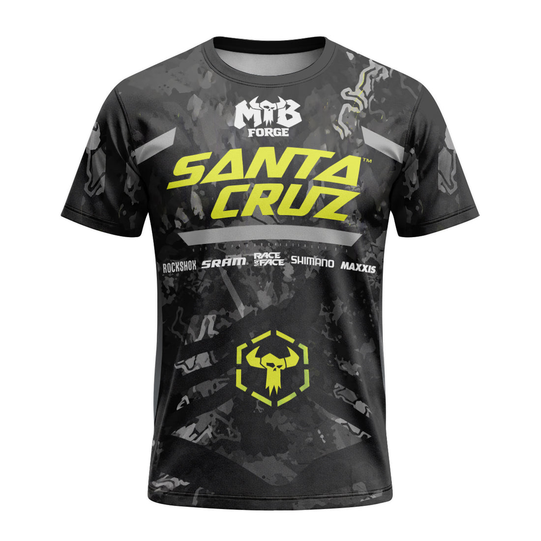 Santa Cruz Black Camo Short Sleeve Mountain Bike Jersey - front and back view