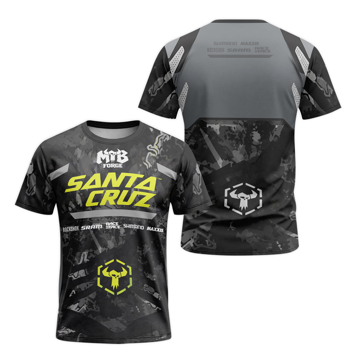 Santa Cruz Black Camo Short Sleeve Mountain Bike Jersey - front and back view