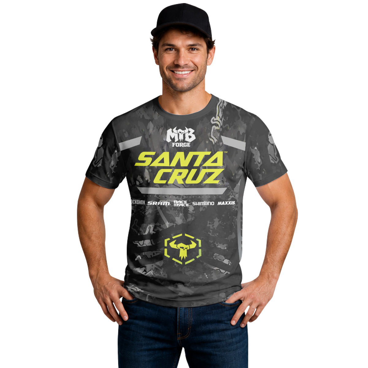 Santa Cruz Black Camo Short Sleeve Mountain Bike Jersey - lifestyle view