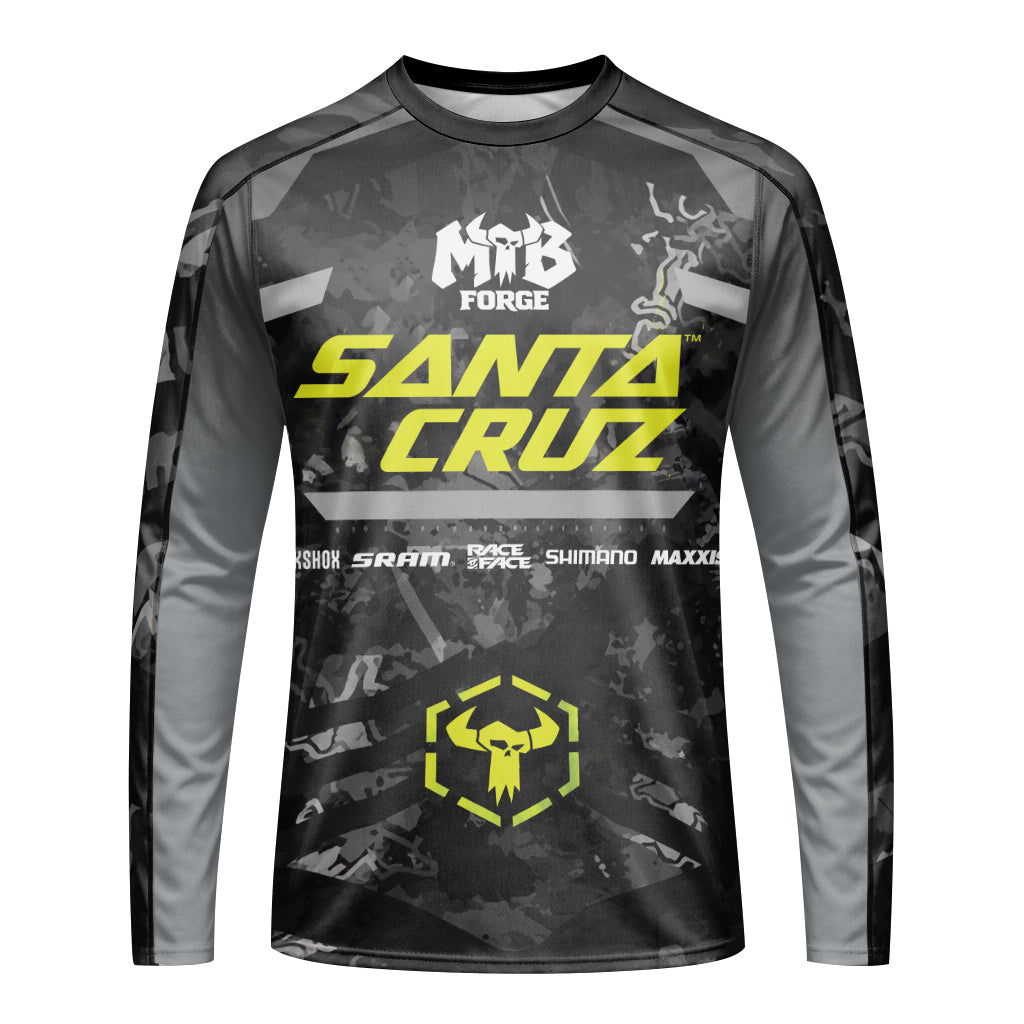 Santa Cruz Black Camo Youth Long Sleeve Mountain Bike Jersey – Front View Mockup