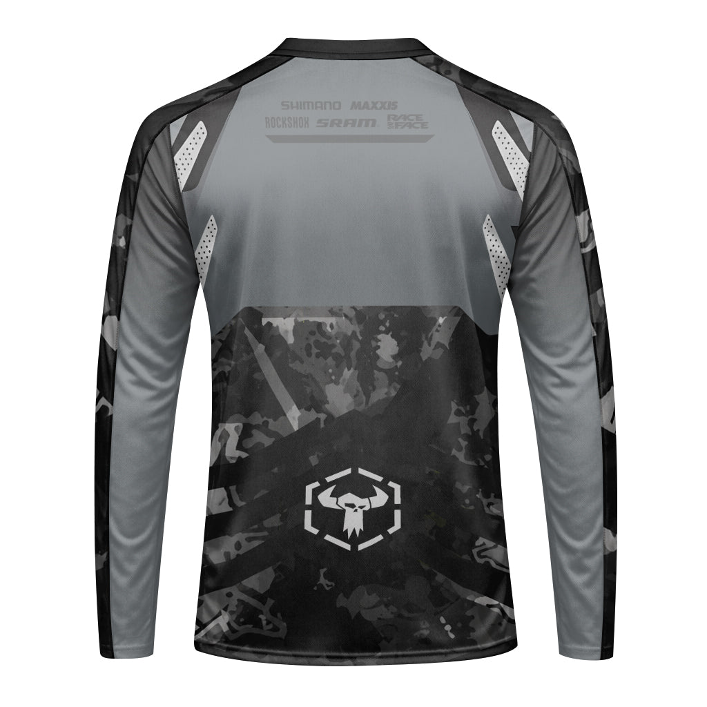Santa Cruz Black Camo Youth Long Sleeve Mountain Bike Jersey – Back View Mockup