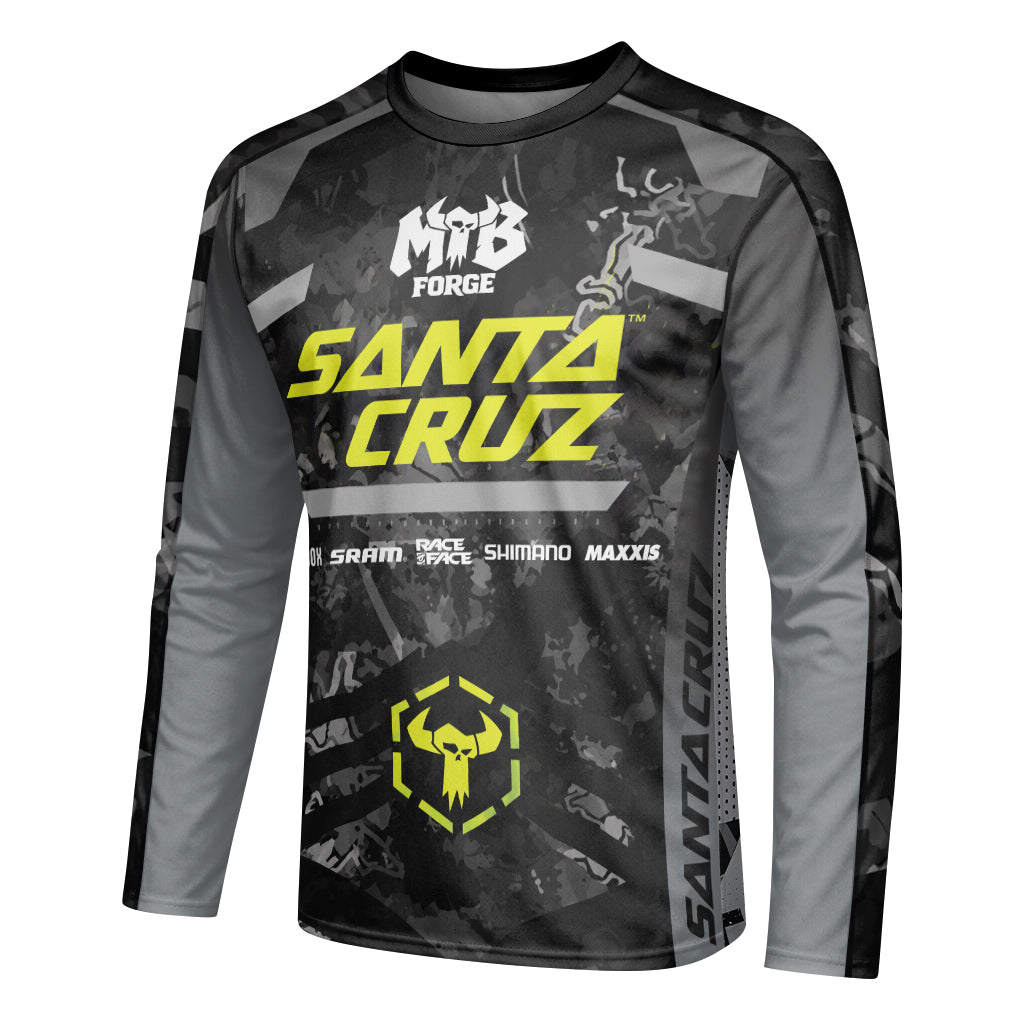 Santa Cruz Black Camo Youth Long Sleeve Mountain Bike Jersey – Left Side View Mockup