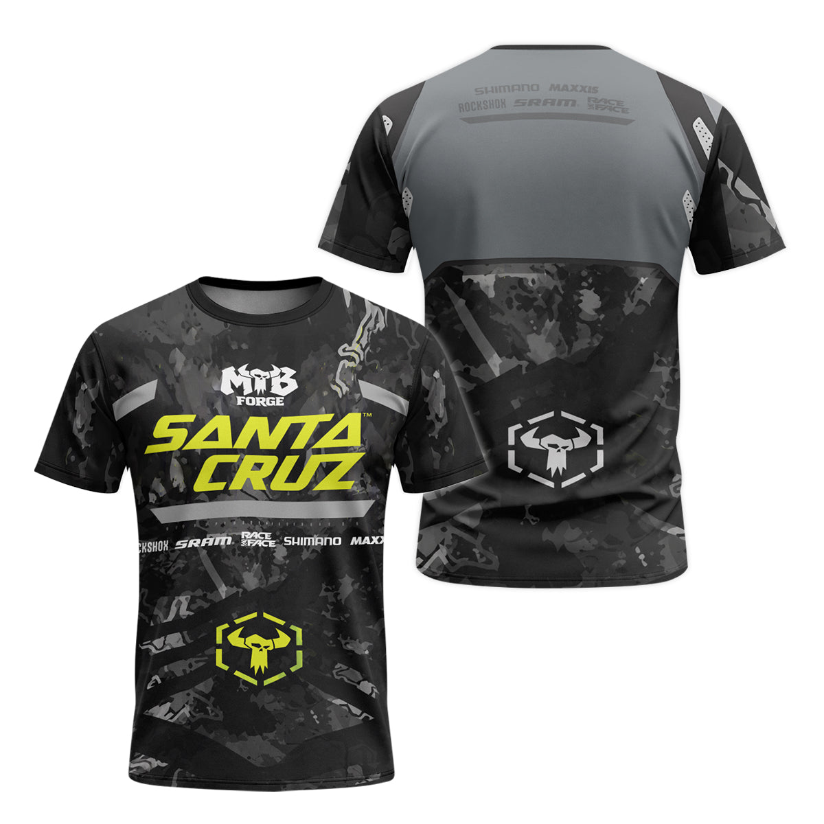 Santa Cruz Black Camo Youth Short Sleeve Mountain Bike Jersey – Front and Back View