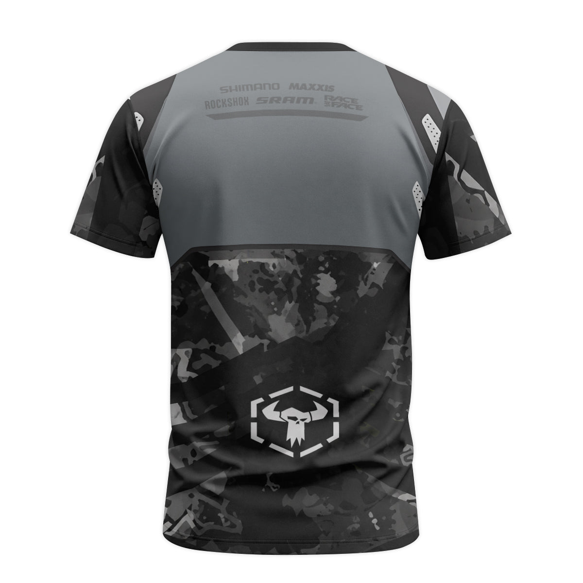 Santa Cruz Black Camo Youth Short Sleeve Mountain Bike Jersey – Back View Mockup