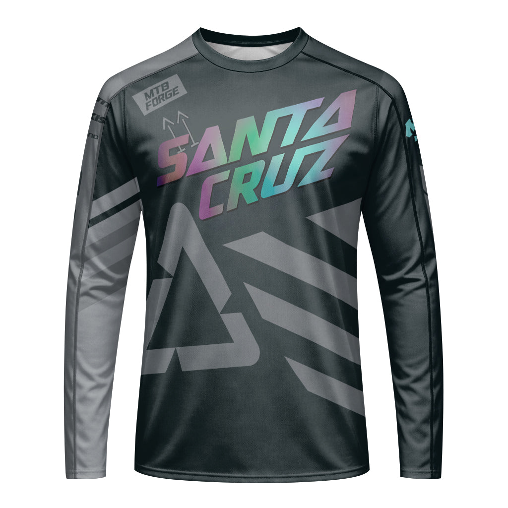 Santa Cruz Black Iridescent Long Sleeve Mountain Bike Jersey - front view mockup