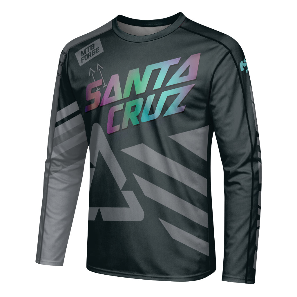 Santa Cruz Black Iridescent Long Sleeve Mountain Bike Jersey - left side mockup