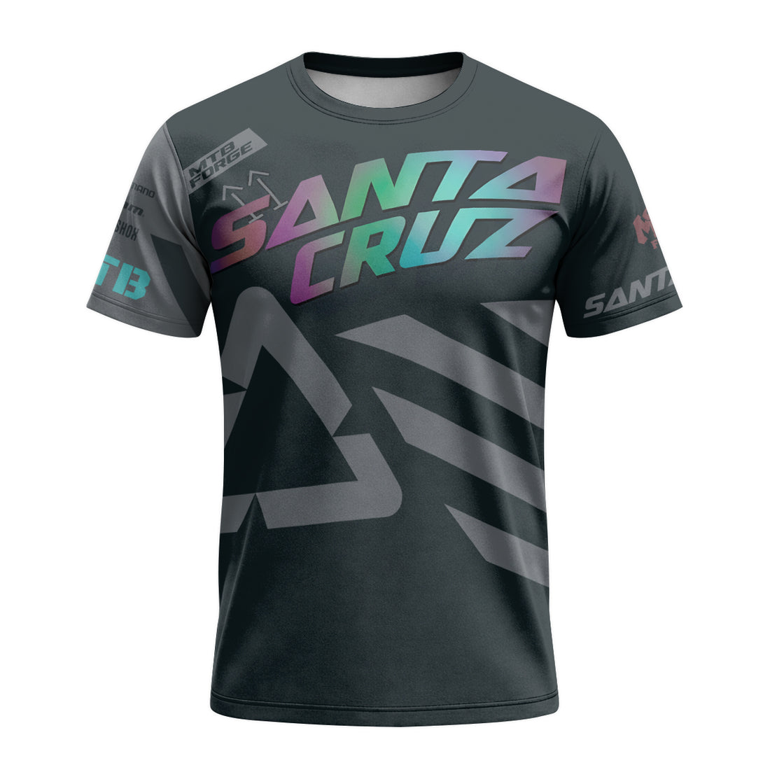 Santa Cruz Black Iridescent Short Sleeve Mountain Bike Jersey - front and back view