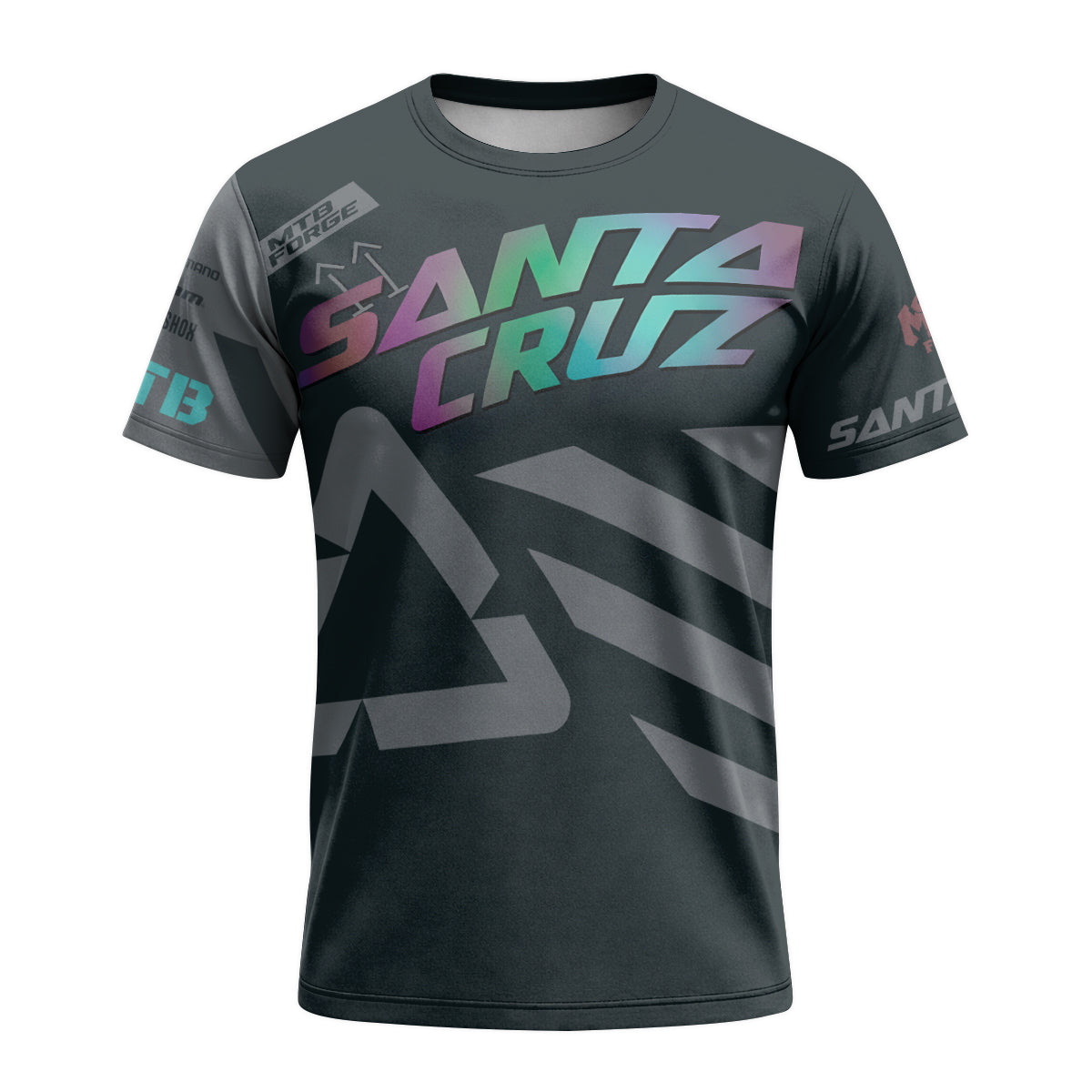 Santa Cruz Black Iridescent Short Sleeve Mountain Bike Jersey - front view mockup