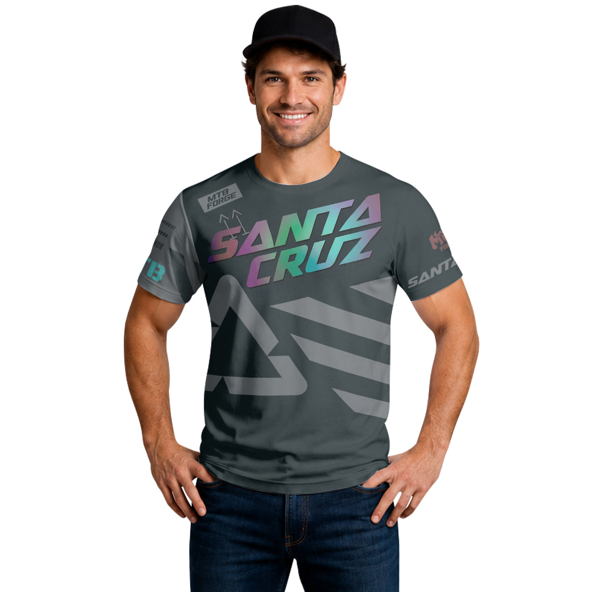 Santa Cruz Black Iridescent Short Sleeve Mountain Bike Jersey - lifestyle view