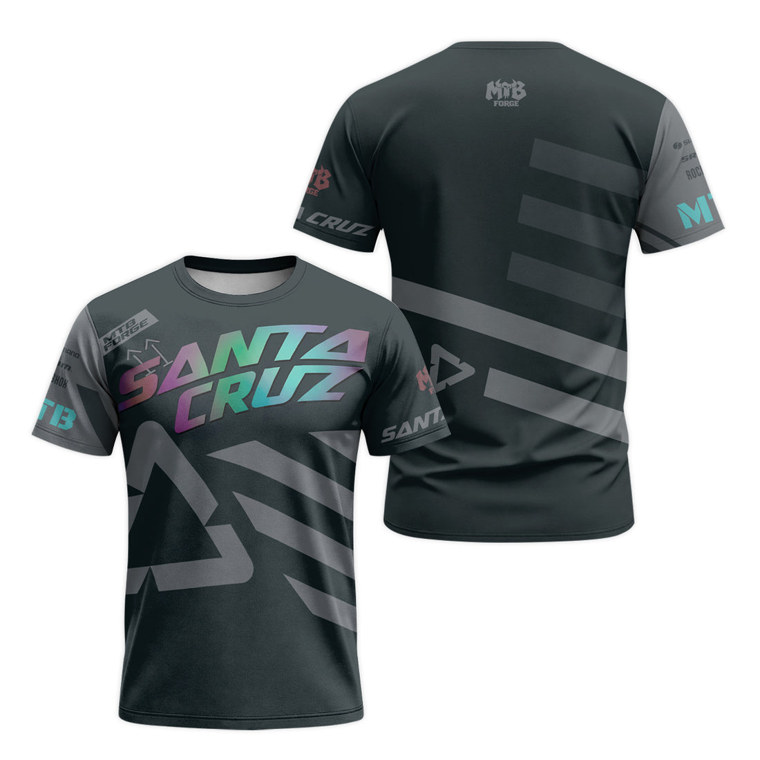 Santa Cruz Black Iridescent Short Sleeve Mountain Bike Jersey - front and back view