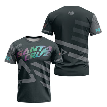 Santa Cruz Black Iridescent Short Sleeve Mountain Bike Jersey - front and back view