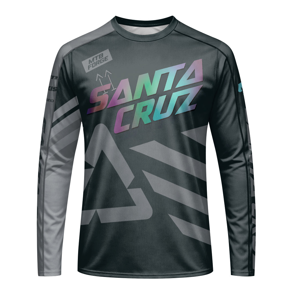 Santa Cruz Black Iridescent Youth Long Sleeve Mountain Bike Jersey – Front View Mockup