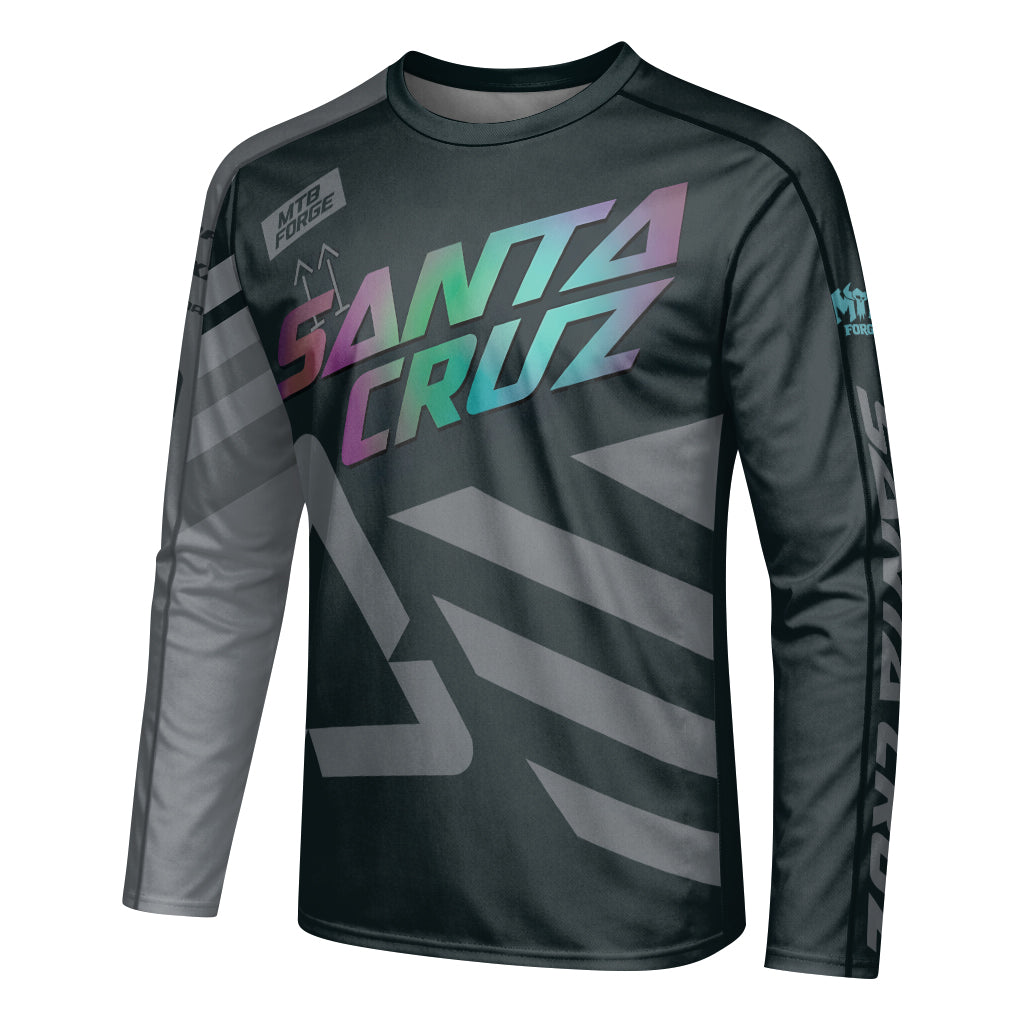 Santa Cruz Black Iridescent Youth Long Sleeve Mountain Bike Jersey – Left Side View Mockup