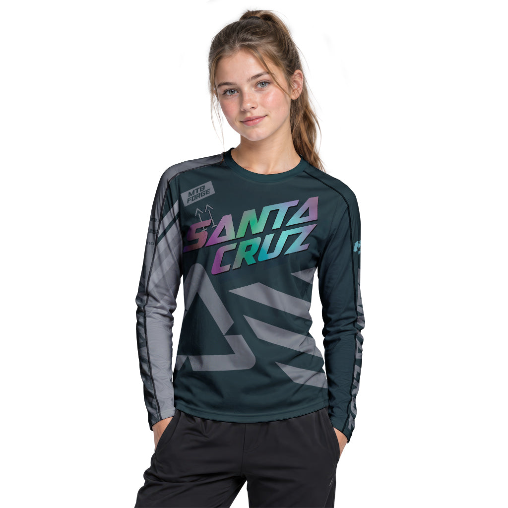 Santa Cruz Black Iridescent Youth Long Sleeve Mountain Bike Jersey – Girl Lifestyle View