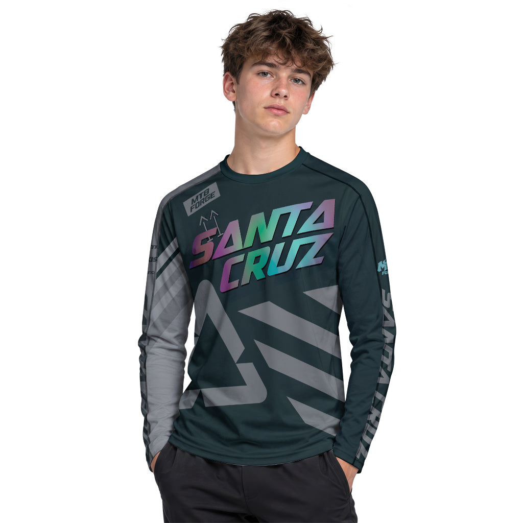 Santa Cruz Black Iridescent Youth Long Sleeve Mountain Bike Jersey – Boy Lifestyle View