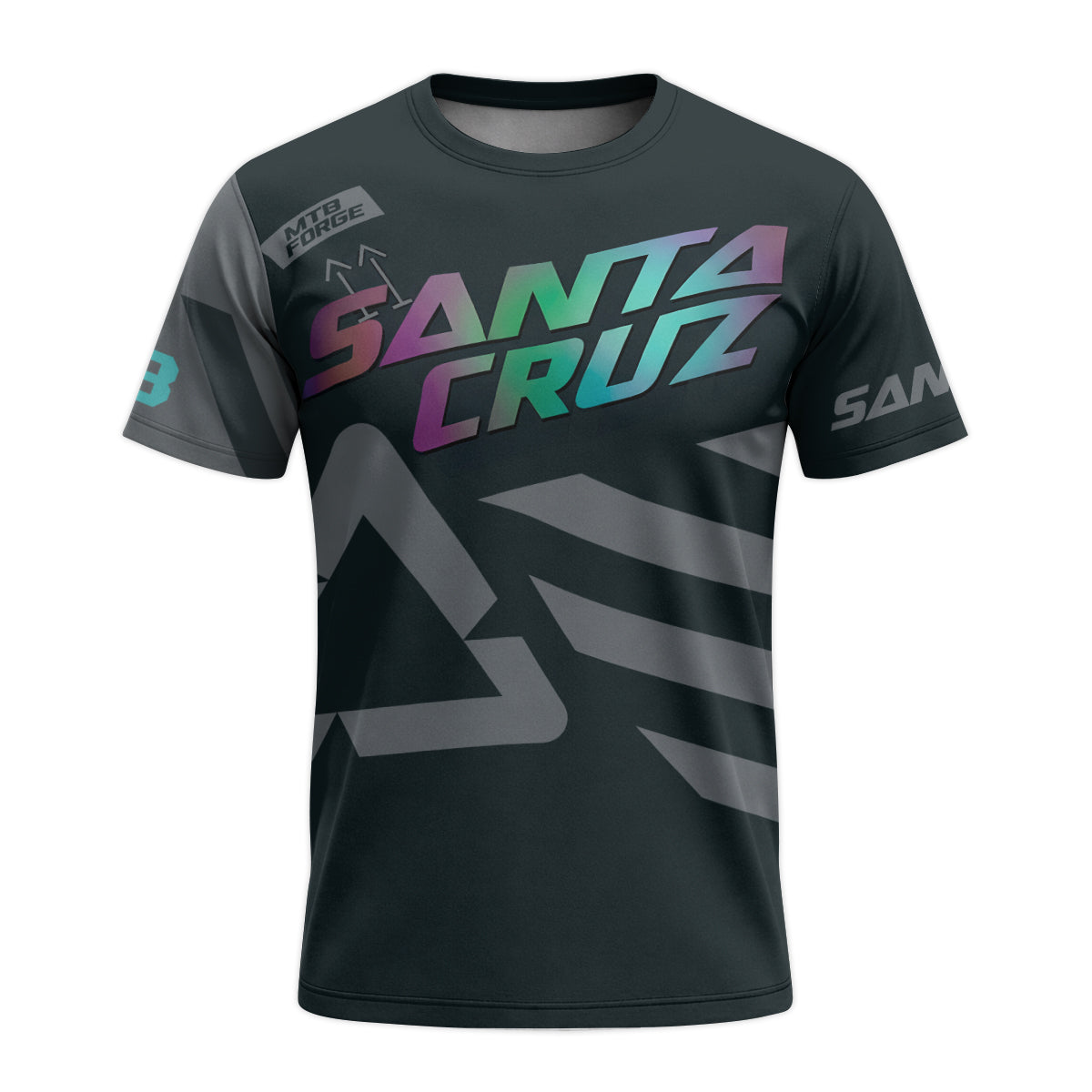 Santa Cruz Black Iridescent Youth Short Sleeve Mountain Bike Jersey – Front View Mockup
