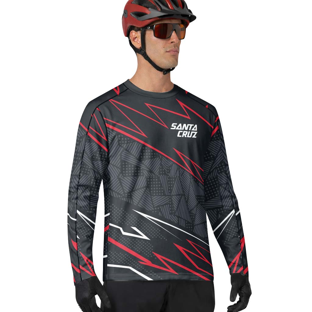 Santa Cruz Black Red Geometric Long Sleeve Mountain Bike Jersey - lifestyle view