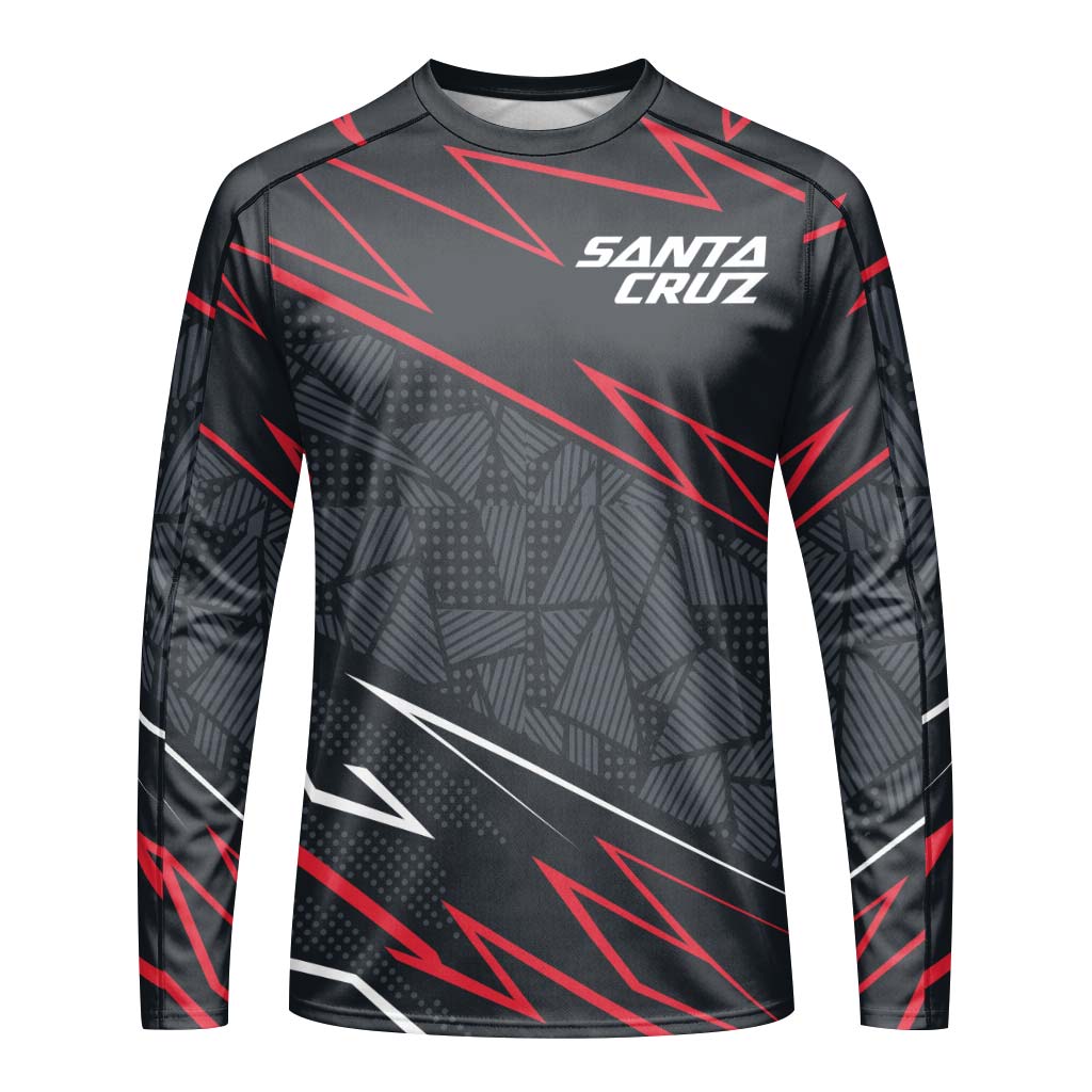 Santa Cruz Black Red Geometric Long Sleeve Mountain Bike Jersey - front view mockup