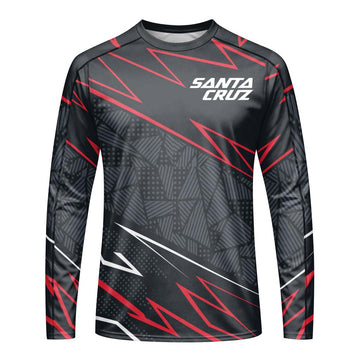 Santa Cruz Black Red Geometric Long Sleeve Mountain Bike Jersey - front view mockup