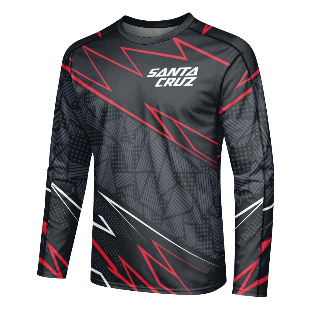 Santa Cruz Black Red Geometric Long Sleeve Mountain Bike Jersey - left side mockup