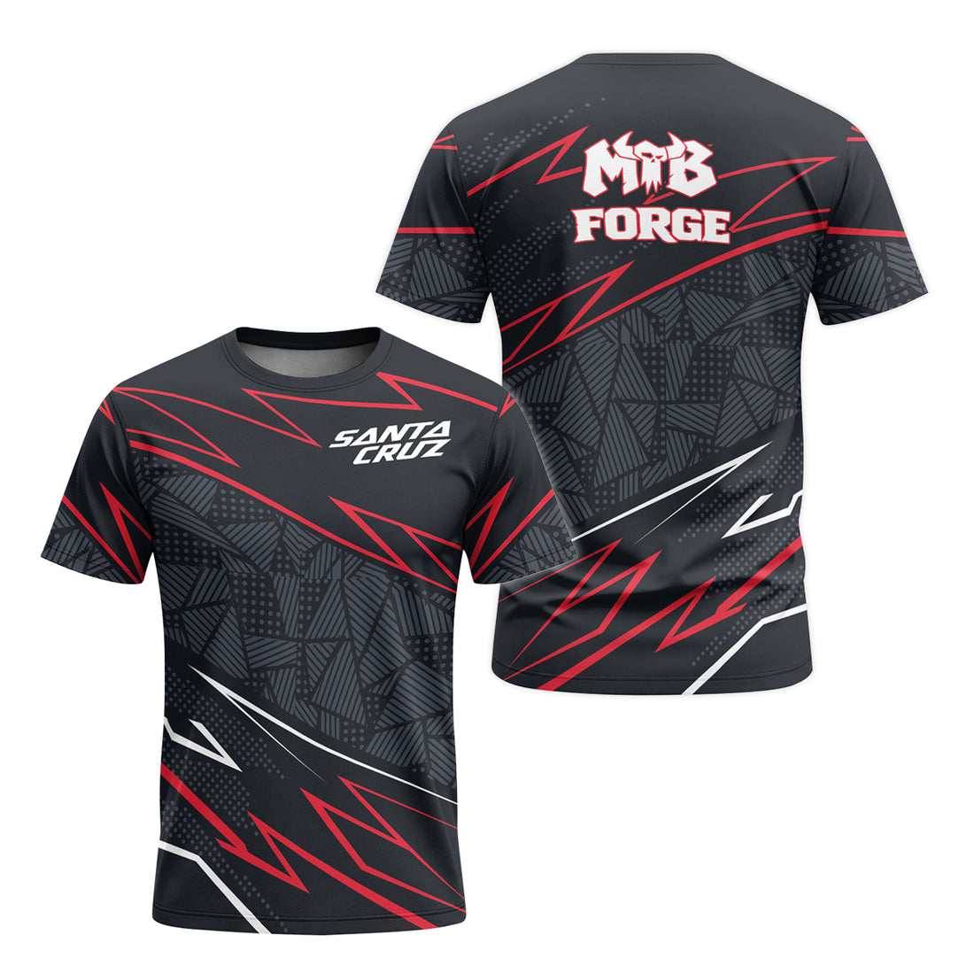 Santa Cruz Black Red Geometric Short Sleeve Mountain Bike Jersey - front and back view